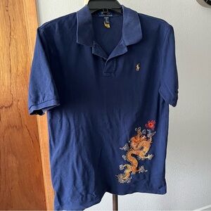 POLO RALPH LAUREN Boys sz XL 18-20 Dragon Navy Blue Mesh Polo Shirt Short SLeeve